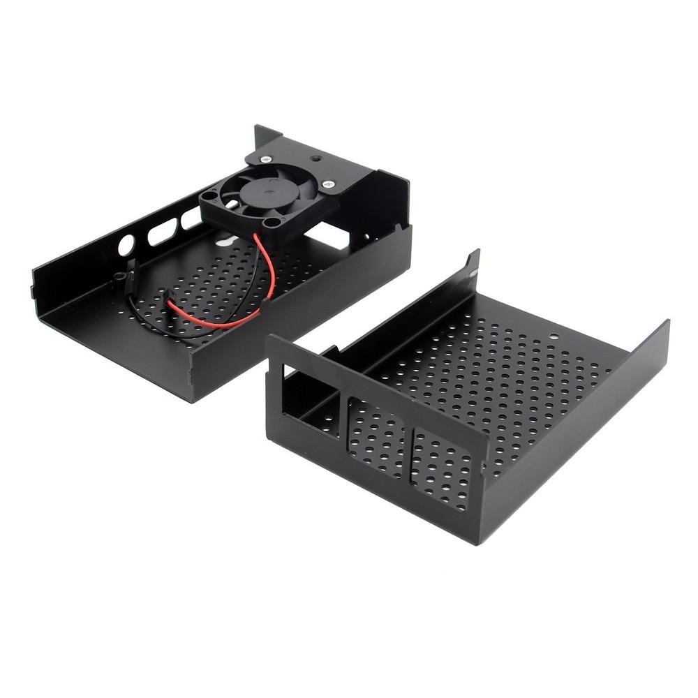 Black / Silver Aluminum Case Enclosure Shell With Cooling Fan For Raspberry Pi 4 Model B - Silver - Image 2