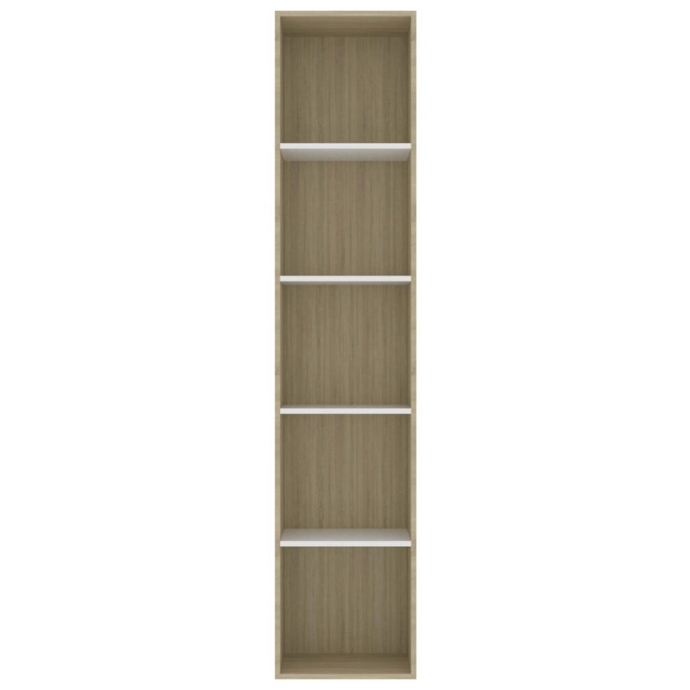 Book Cabinet White and Sonoma Oak 15.7"x11.8"x74.4" Chipboard - Image 2