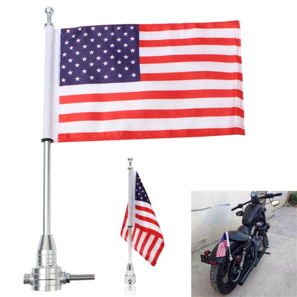 Universal Motorcycle American USA Flag pole Luggage Rack Mount For Harley - Black - Image 2