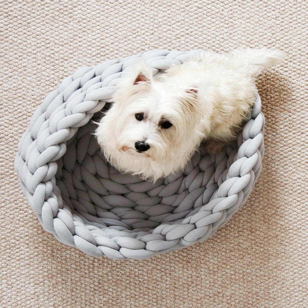 Knitted Pet Bed Dog Cat Bed Puppy Pillow House Soft Warm Dog House Mat - Gray - Image 2