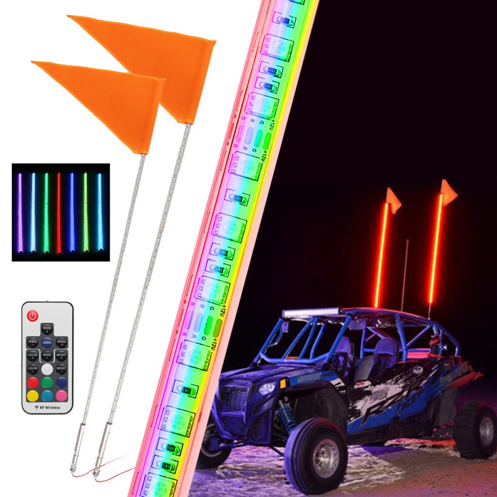 12V 5050 RGB 3ft/4ft/5ft LED Whip Light 30 Mode 13-22W/16-30W Flagpole Banner Lamp With Flag Multi-Color Remote Control For Jeep ATV UTV RZR Motorcyc - Image 2