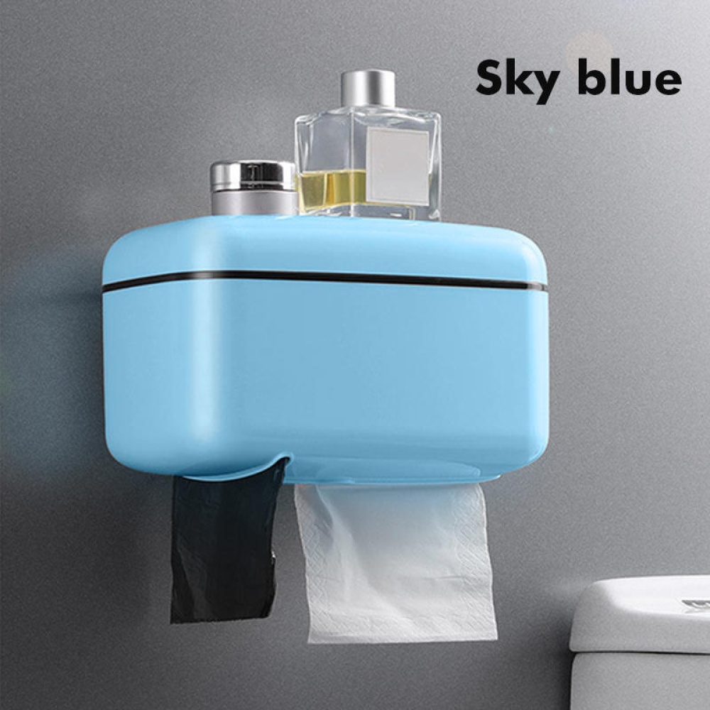 Free Drill Installation 5 In 1 Toilet Paper Rolls Holder Tissue Shelf Organizer - Sky Blue - Image 2