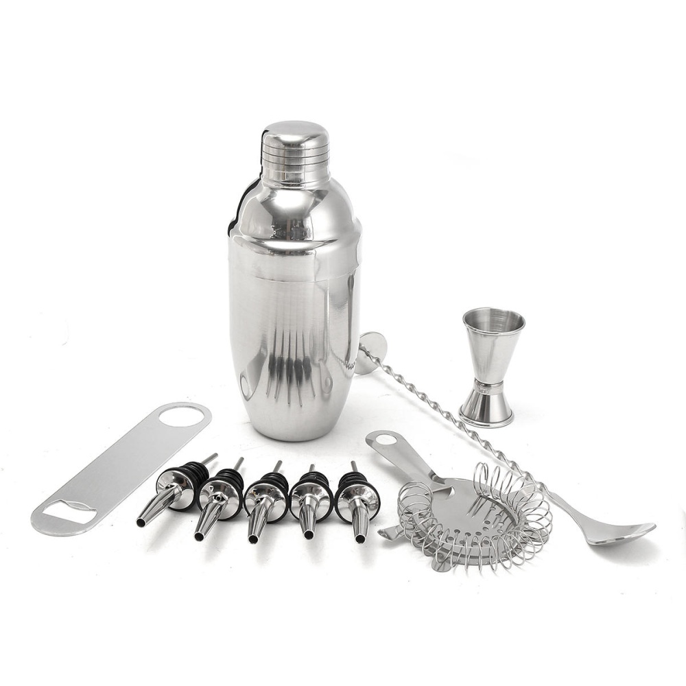 11Pcs Stainless Steel Cocktail Shaker Mixer Martini Spirits Muddler Pourer Strainer Bartender Set - Image 2