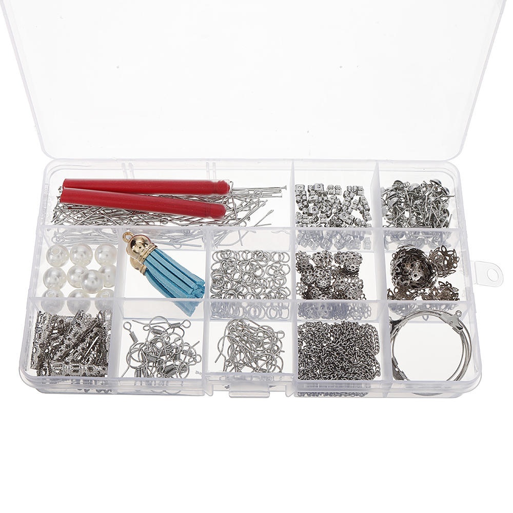 480Pcs Jewelry Making Kit DIY Earring Findings Hooks Beads Mixed Handcraft Accessories - Silver - Image 2