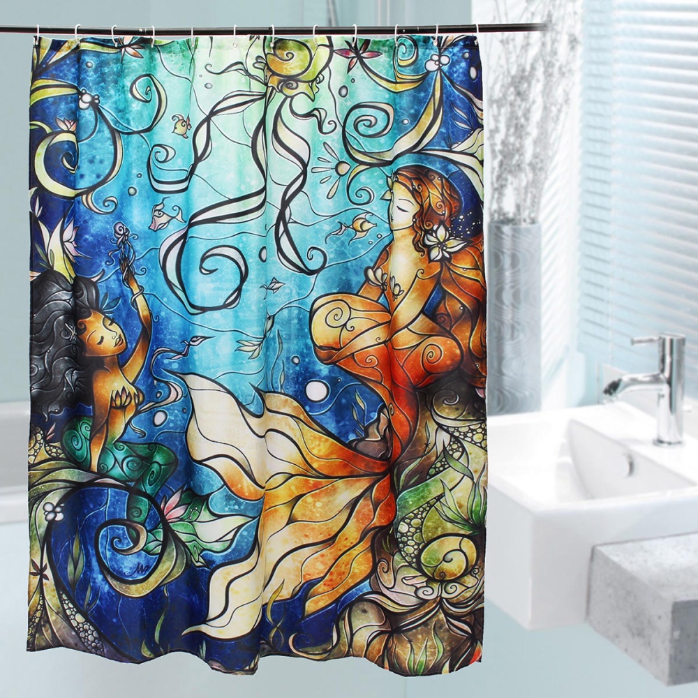 Waterproof Mermaid Scenery Pattern Fabric Shower Curtain Panel Sheer 180 x 180CM - Image 2