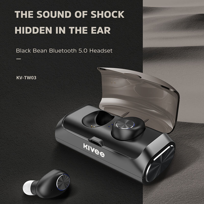 KIVEE TW03 TWS Earphone bluetooth V5.0 Wireless Headphones Bass Subwoofer Stereo Noise Reduction Smart Touch Headset with Mic with 2600mAh Charging C - Image 2