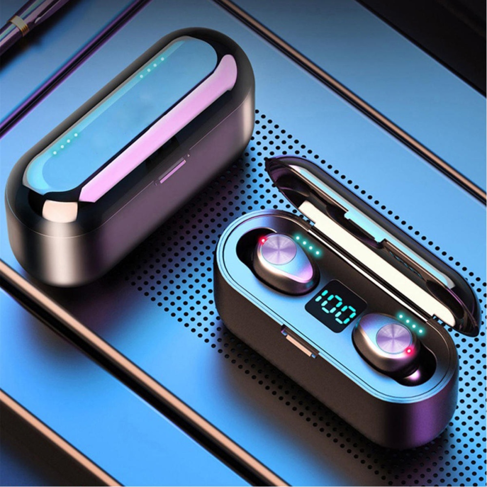 Mini TWS Earphone Wireless bluetooth 5.0 Earbuds LED Display 2000mAh Power Bank IPX7 Waterproof Headphone with Mic - Black - Image 2