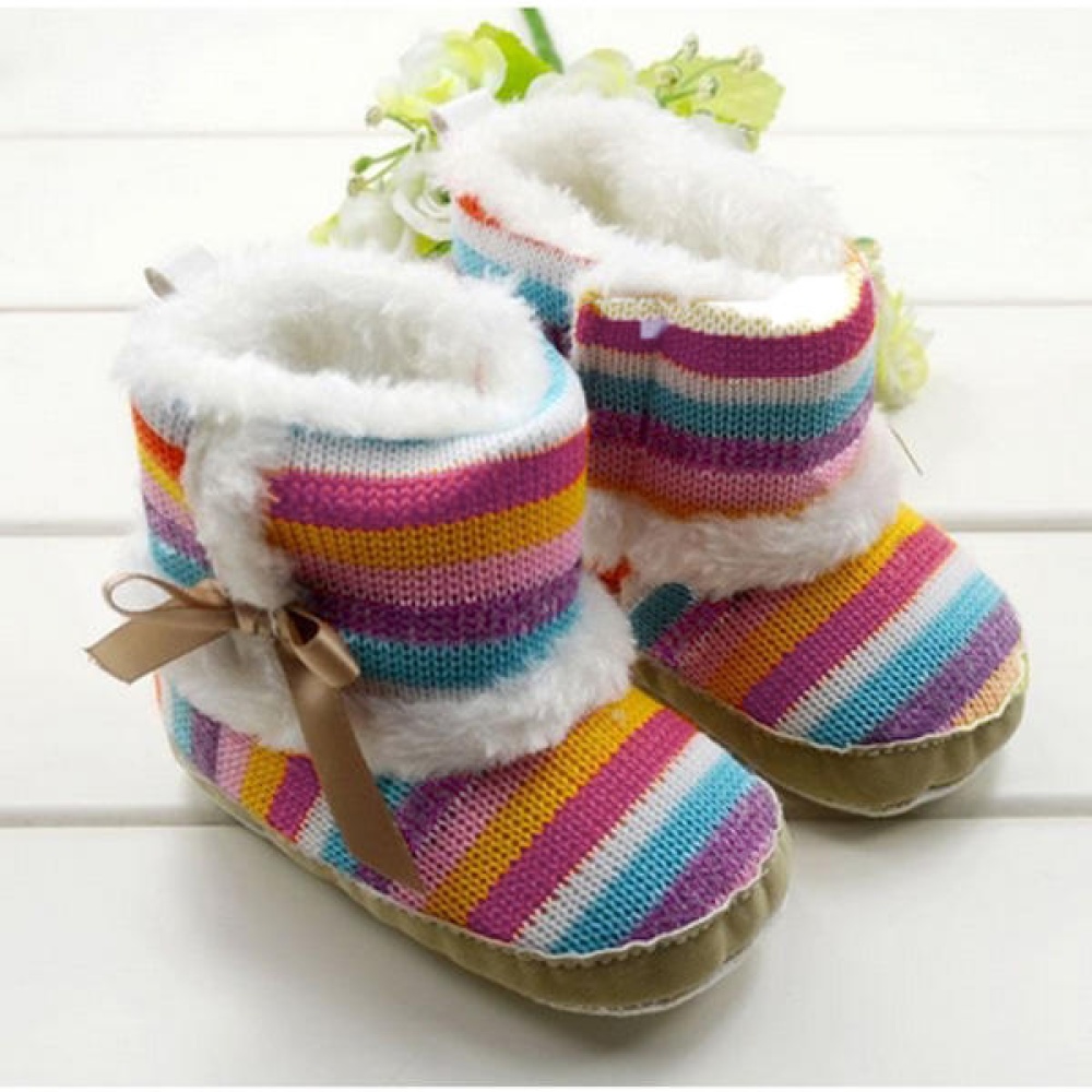 Baby Girls Toddler Velvet Rainbow Soft Sole Boots Shoes - 0-3M