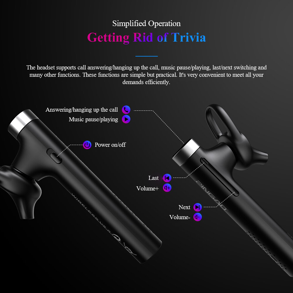 PINGAO PG-DR04 bluetooth 5.0 Hifi Stereo Bass Headsets Sports Gaming Earphone with Microphone - Black - Image 2