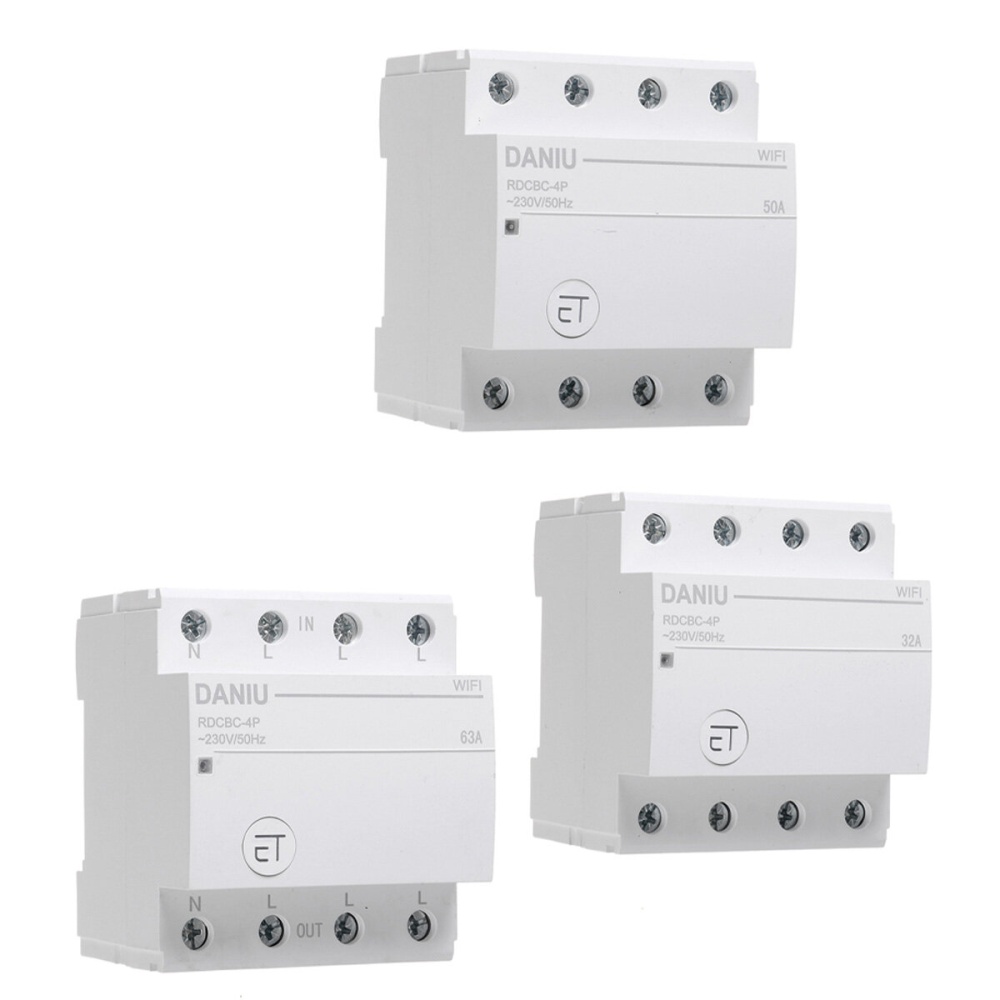DANIU WiFi Circuit Breaker 4P Time Timer Switch Relay Smart Home House Remote Control Voice Control for Amazon Alexa Google Home - 32A