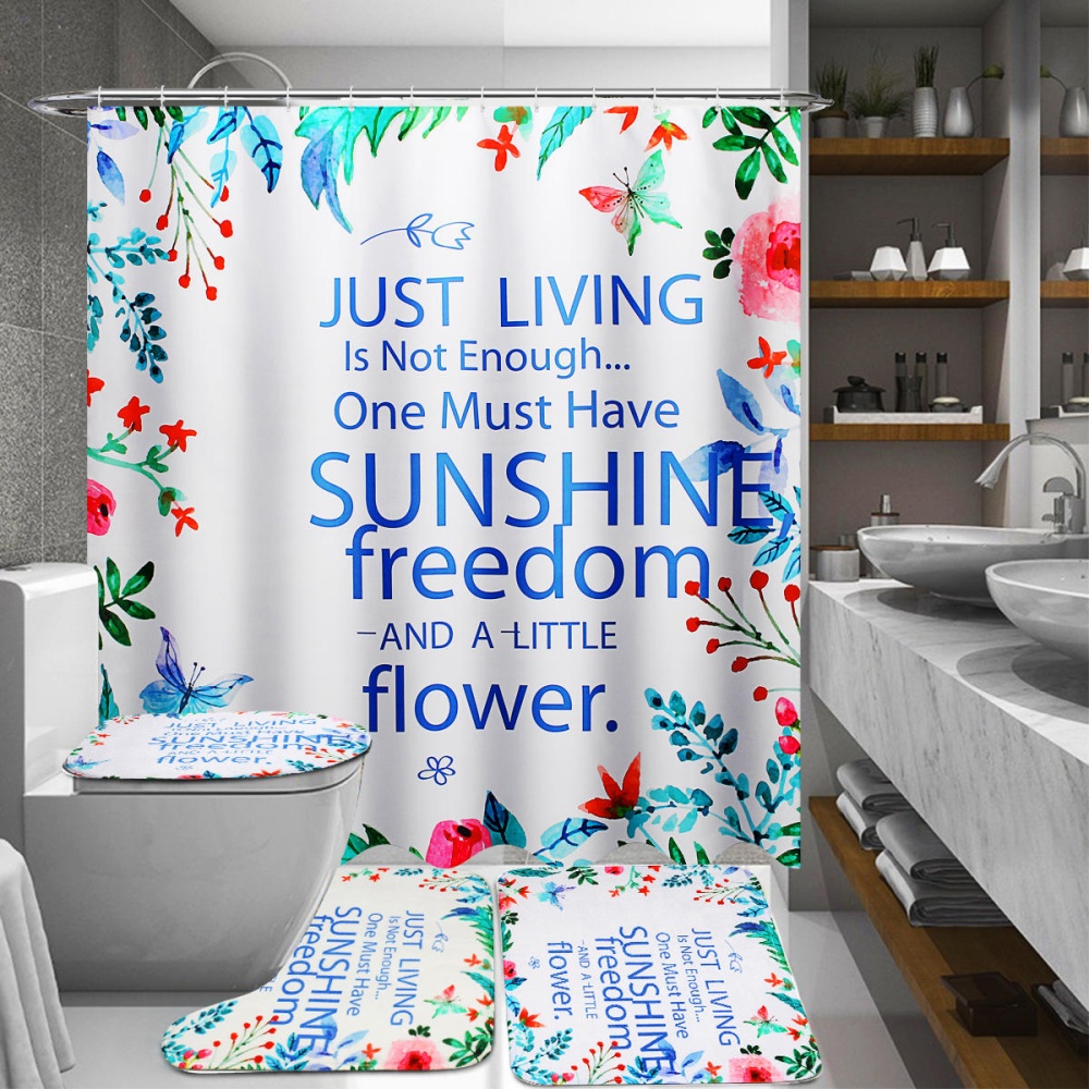 Sunshine Waterproof Bathroom Shower Curtain Toilet Cover Mat Non-Slip Rug Set - 45 x 70 cm - Image 2