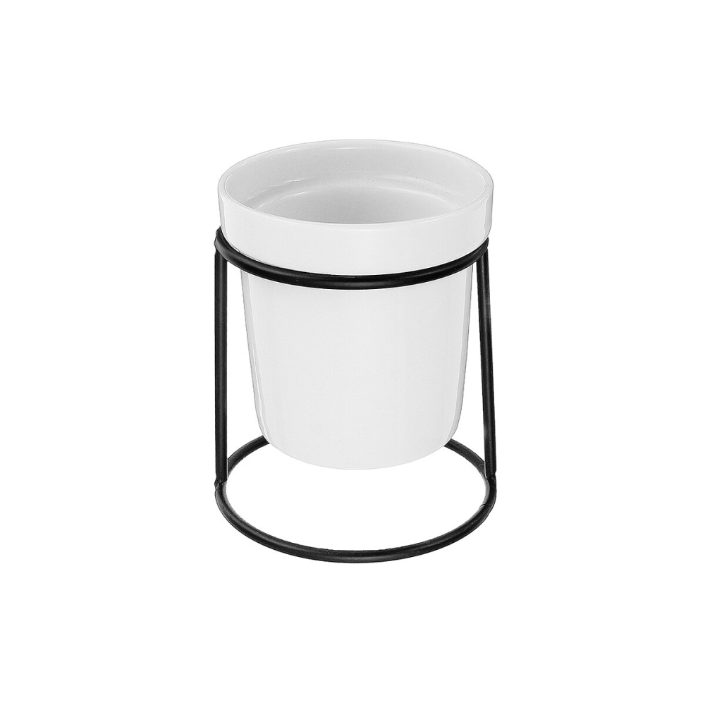 Home Gardening Ceramic Flower Pot Metal Rack Garden Plant Succulent Holder Vase Decorations - Black