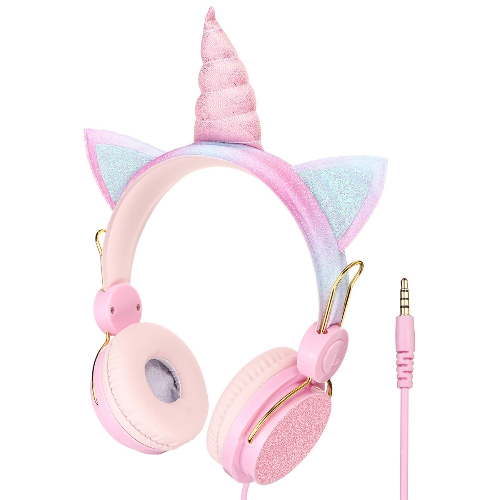Bakeey 3.5mm Cute Unicorn Over-Ear Headphones Kids Cartoon Stereo Headset Earphone Built-in Microphone - Rhinestone Type