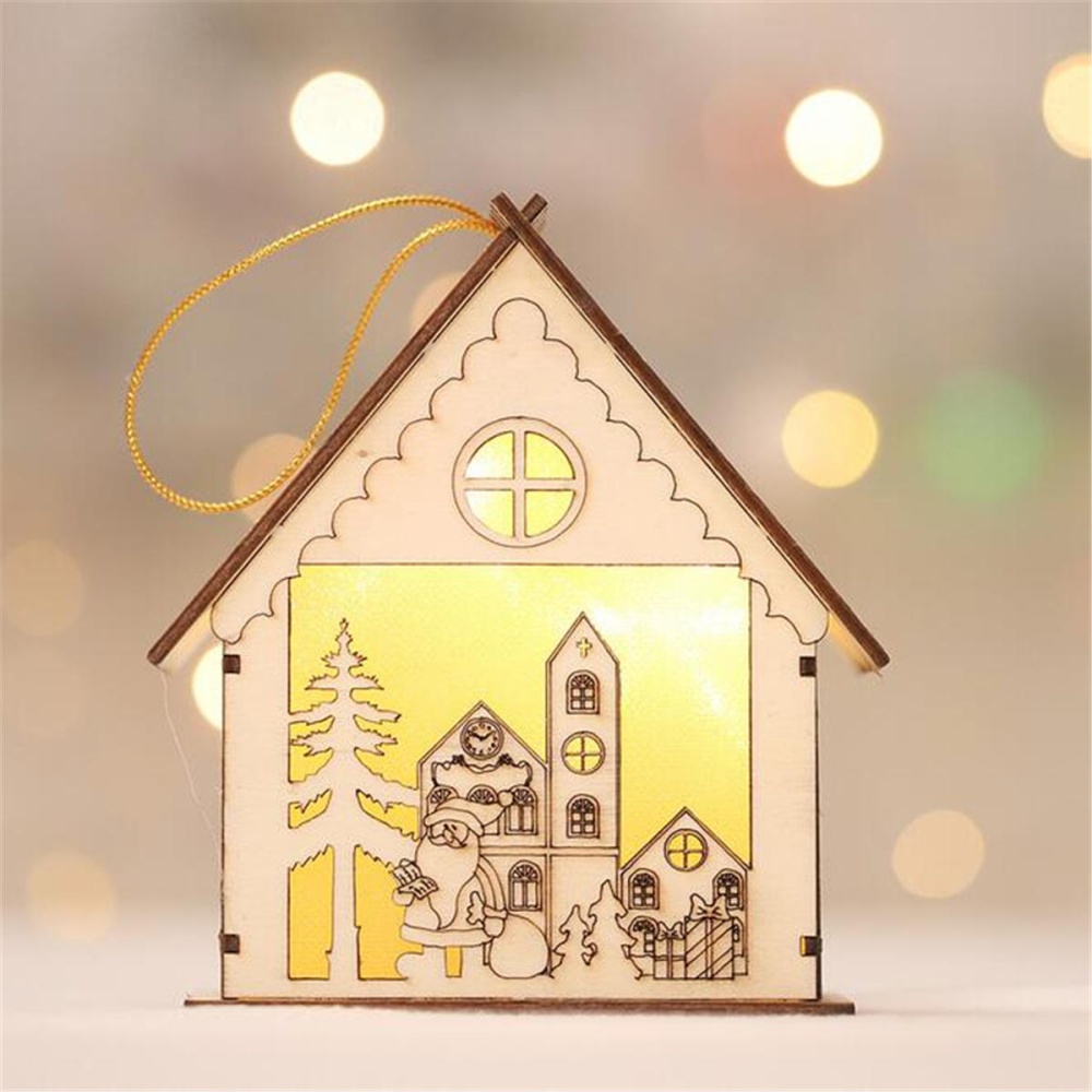 Light Decoration LED Wood House Light Cabin Santa Claus Tree Hanging Ornaments Holiday Decoration - Colorful - Image 2