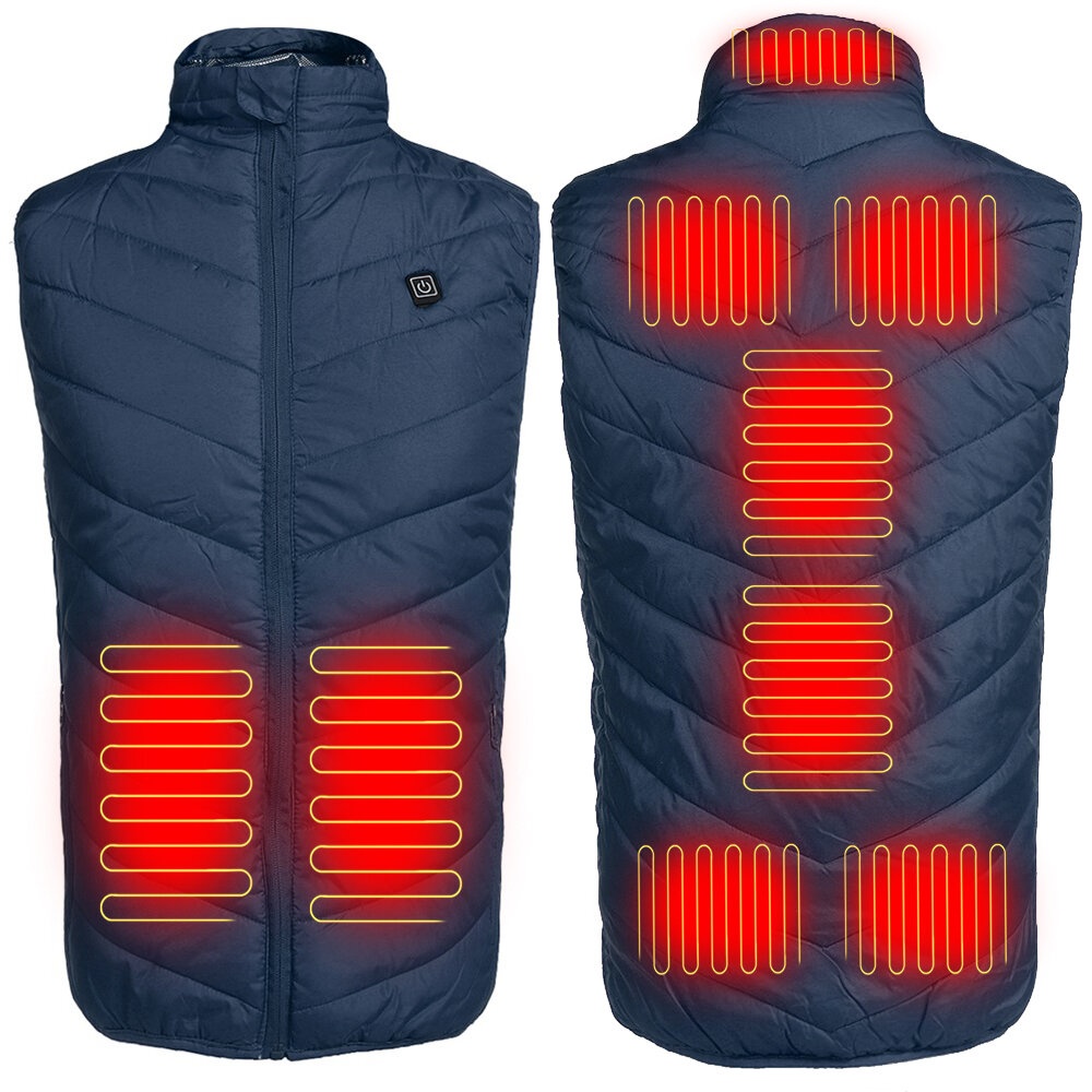 9 Heating Pads Electric Heated Vest USB Thermal Waistcoat Jacket Men Women Heating Winter Warmer - S Blue - Image 2