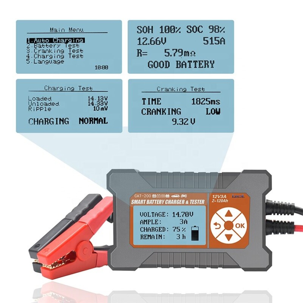 LANCOL 2 in 1 Car Battery Charger Tester Smart Full Automatic LCD Display 12V 3A Multi-Function Diagnostic Tool Test US AU Plug Motorcycle - US Plug - Image 2