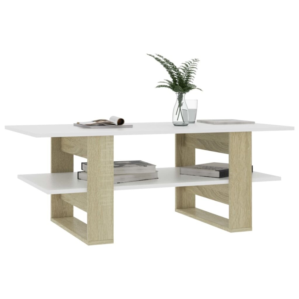 Coffee Table White and Sonoma Oak 43.3"x21.6"x16.5" Chipboard