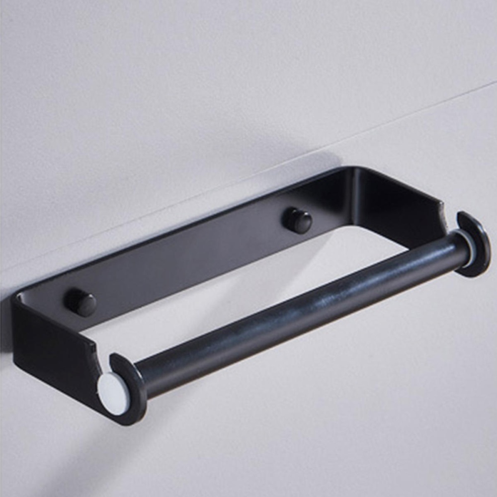 32cm Kitchen Wall-Mount Paper Towel Holder Aluminum Rack Roll Hanging Stand - Black - Image 2