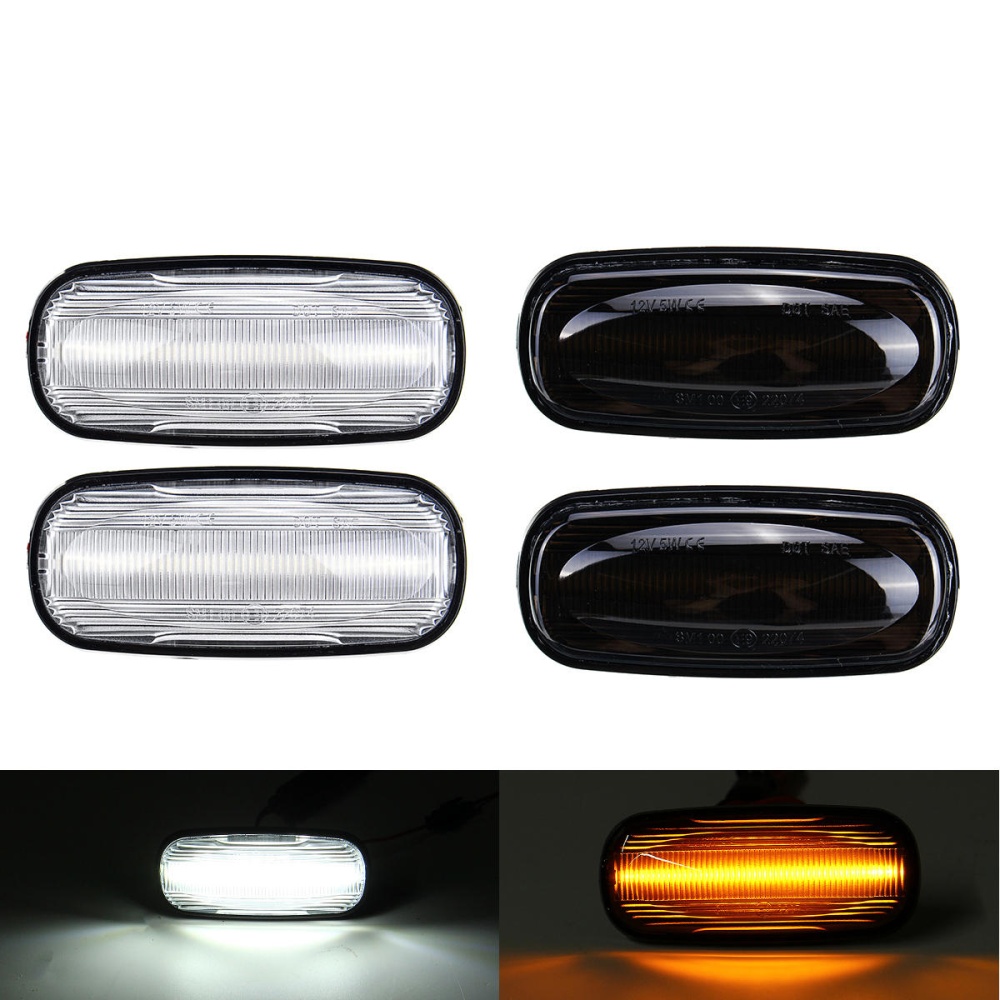 LED Side Marker Indicator Repeater Lights Amber/White for Land Rover Freelander Discovery Defender - Clear