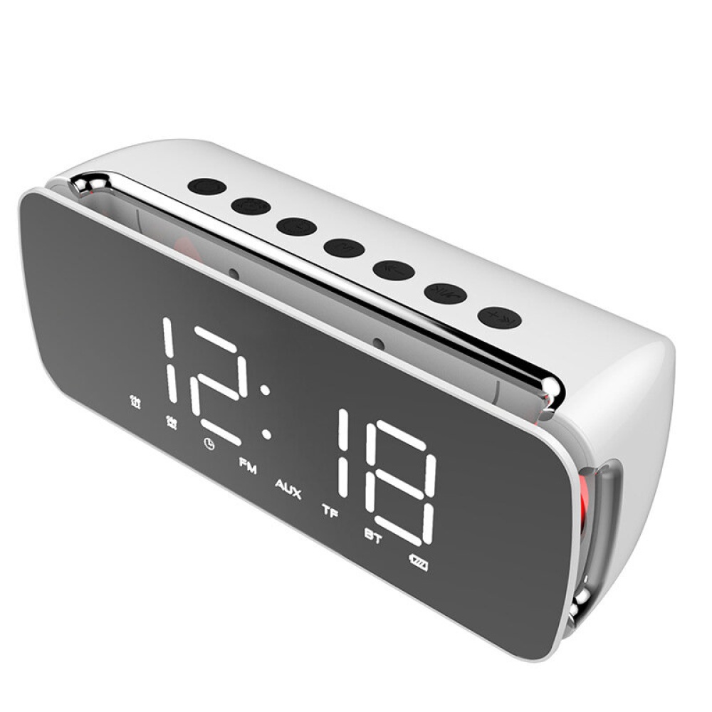 Dido LED LCD Screen Mirror Clock Hi-Fi Fuction bluetooth TF AUX Play FM Broadcast Radio Surround Sound Box Alarm Clock - Red - Image 2