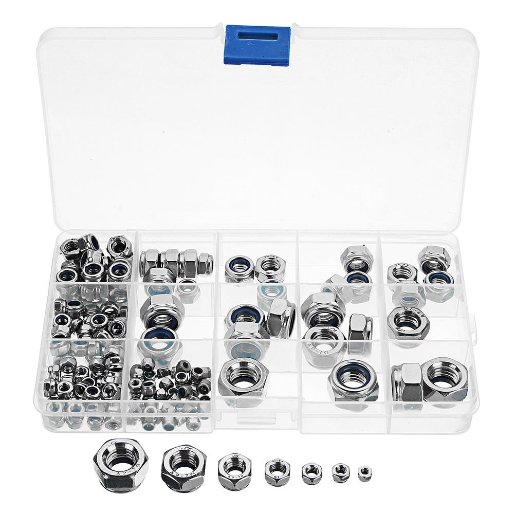 Suleve MXSN4 170Pcs 304 Stainless Steel Lock Nut Assortment M3/4/5/6/8/10/12 Nylon Insert Locknut - Image 2