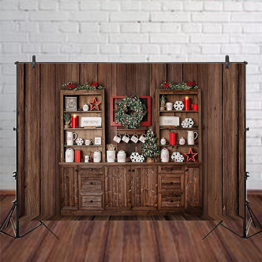 5x3FT 7x5FT 8x6FT Wooden Wall Christmas Cabinet Photography Backdrop Background Studio Prop - 0.9x1.5m - Image 2