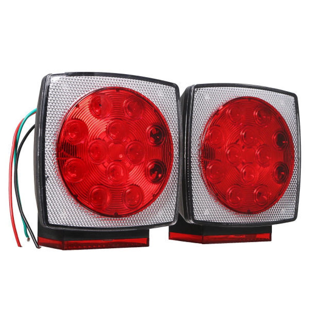 12V Truck Trailer LED Square Rear Brake Lamp Tail Plate Lights Stud Mount Red Orange White - Image 2