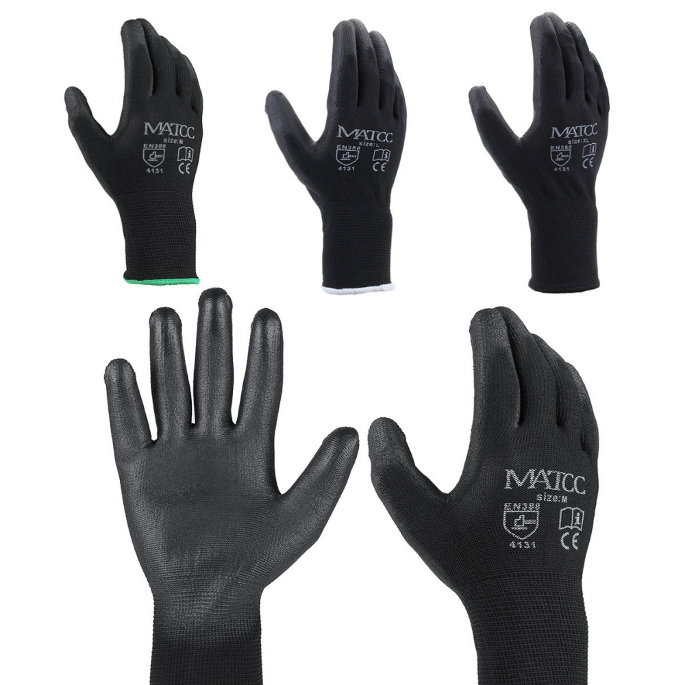 12Pairs PU Nitrile Coated Safety Work Gloves Garden Builders Grip Anti-slip Size M/L/XL - M - Image 2