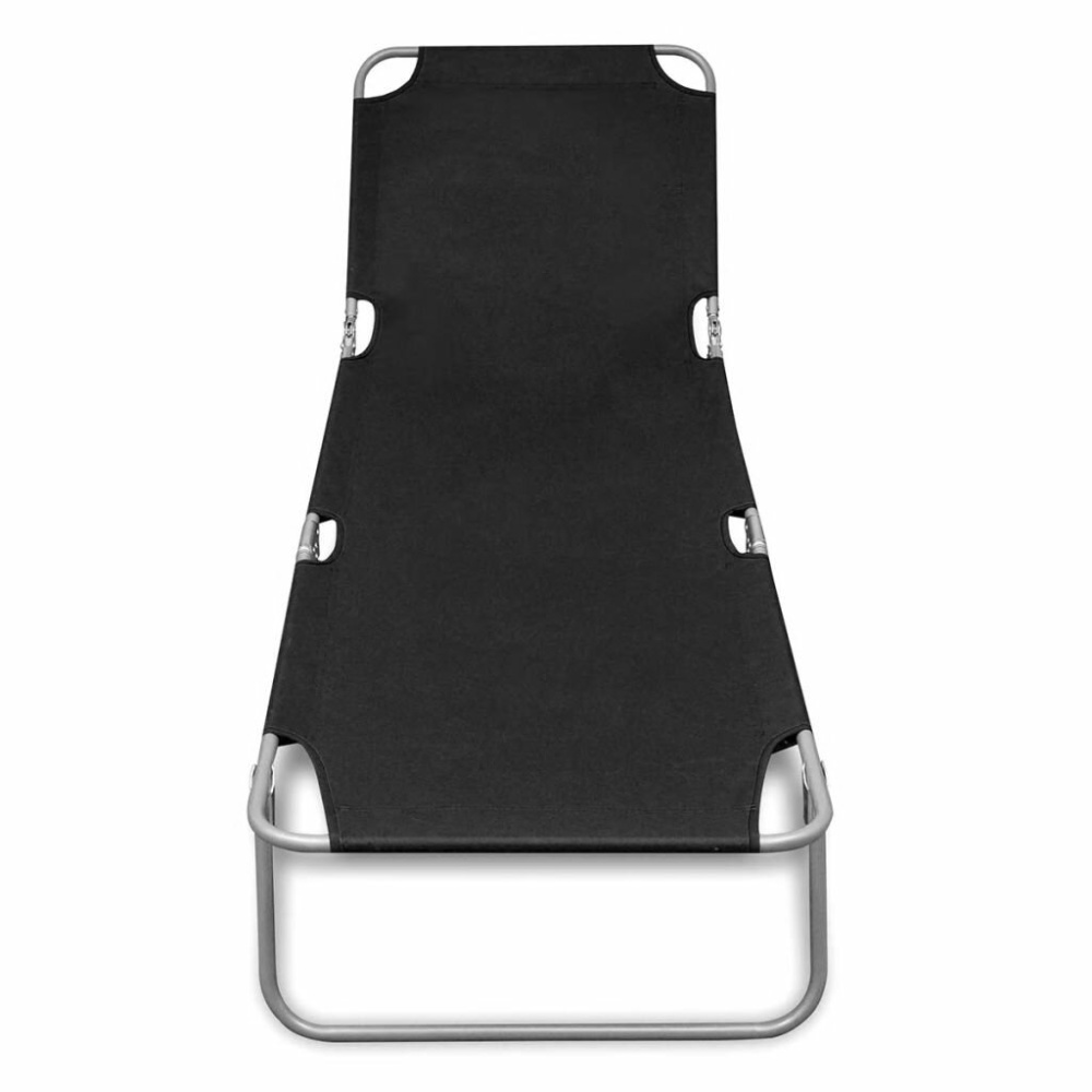 Folding Sun Lounger Powder-coated Steel Black - Image 2