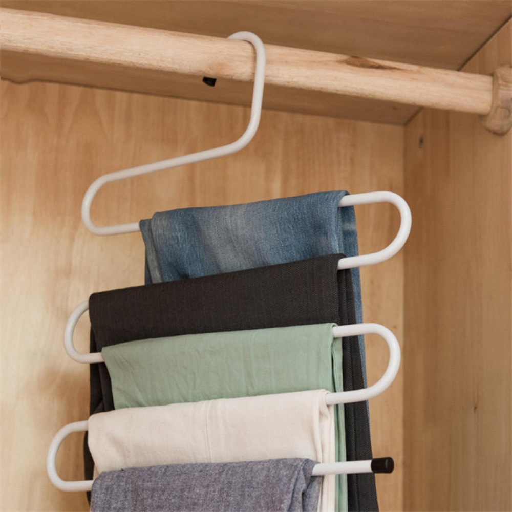 S Type Pants Trousers Hanger Multi Layers Stainless Steel Clothing Towel Storage Rack Closet Space S - Coffee - Image 2