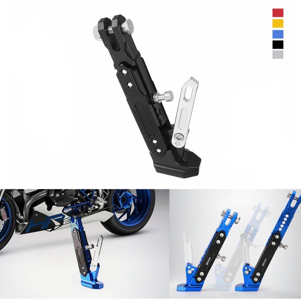 Motorcycle Adjustable Side Tripod Holder Stand Fall Protector Foot Pad Stainless - Blue