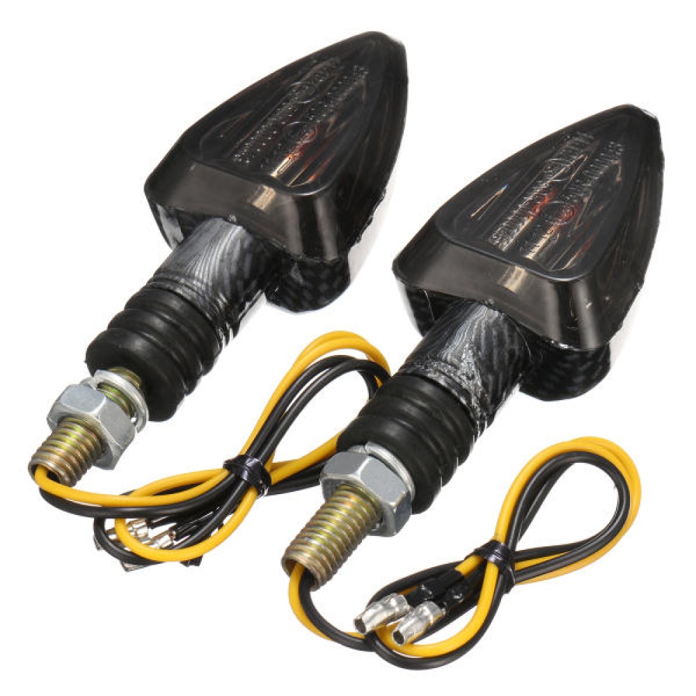 2X Motorcycle Turn Signal Lamp Motor Bike E-marked Carbon Mini Arrow Indicators Light Bulb 12V - Yellow - Image 2