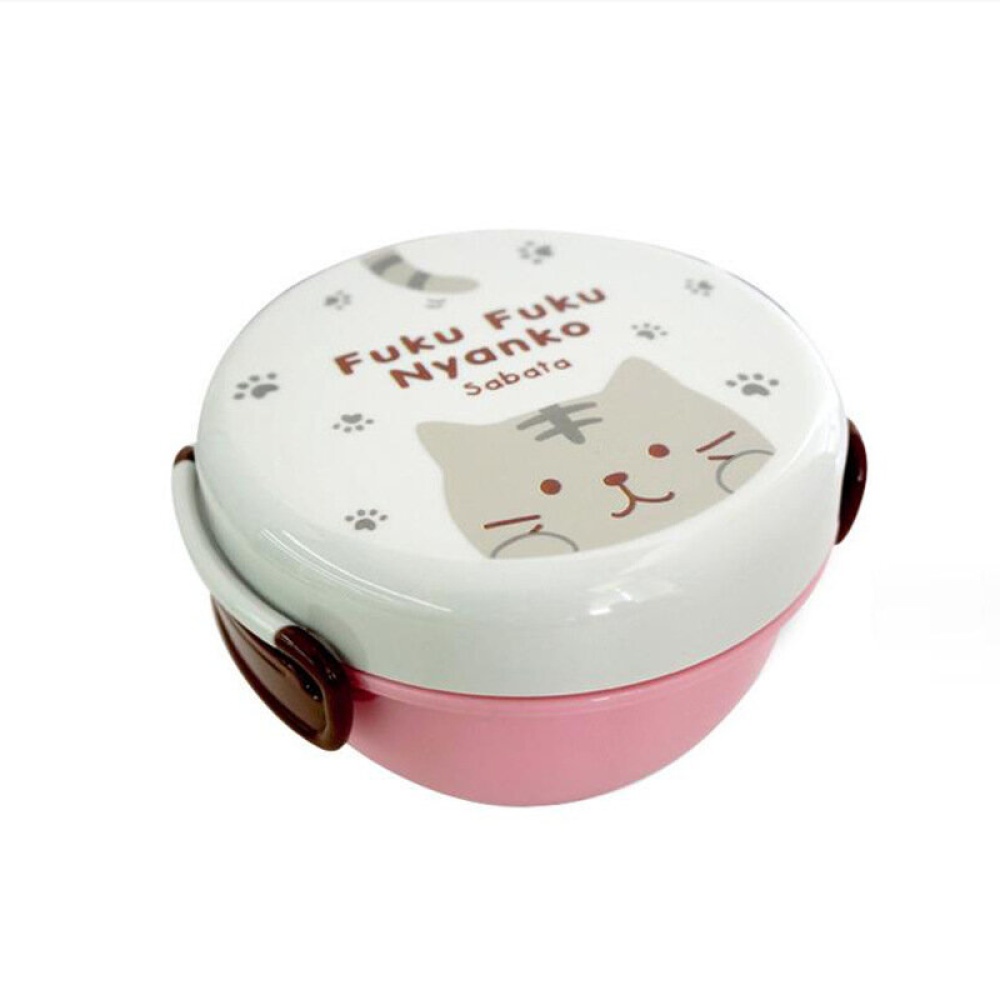 Microwavable Lunch Box Double-layer Instant Noodle Bowl Plastic Storage Portable Outdoor Dishware - Pink