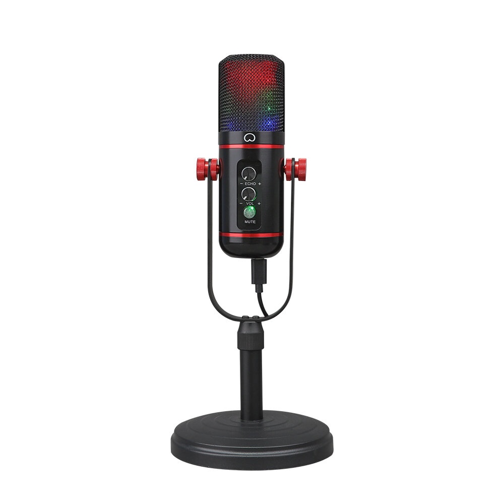 Bakeey MC-200 USB Microphone with RGB Breathing Light Capacitive Microphone for Live Streaming Recording Studio - Black - Image 2