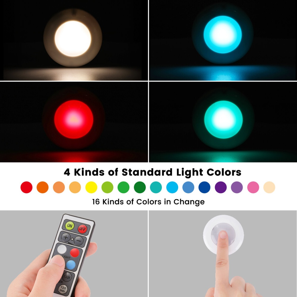 6 Pcs Elfeland Cabinet Lights RGB Led Night Light with Remote Control Stairs Light Cabinet Light Battery Operated for Cabinets, Wardrobe Kitchen Bedr - Image 2