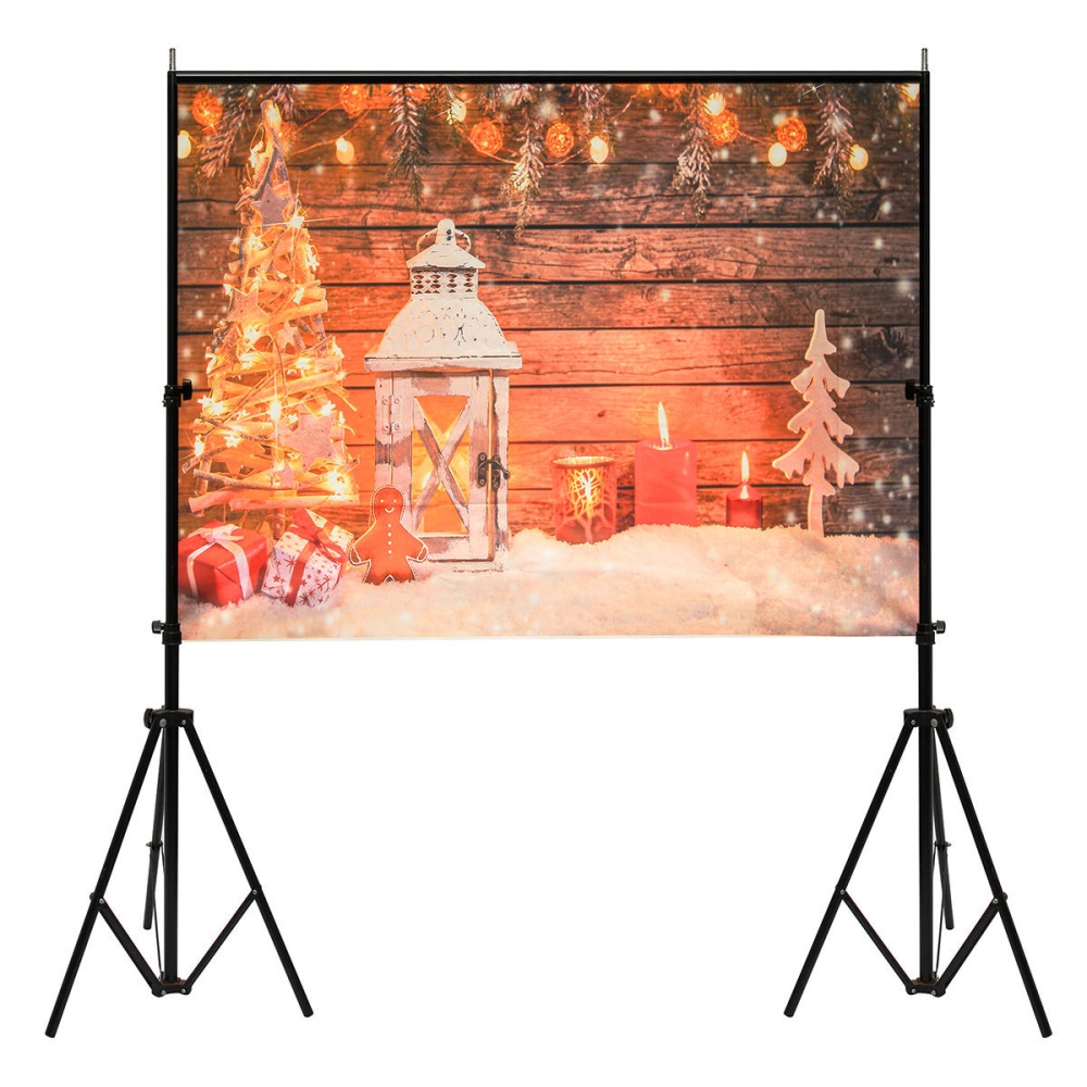 5x7FT Vinyl Christmas Tree Light Wood Wall Photography Backdrop Background Studio Prop - Image 2