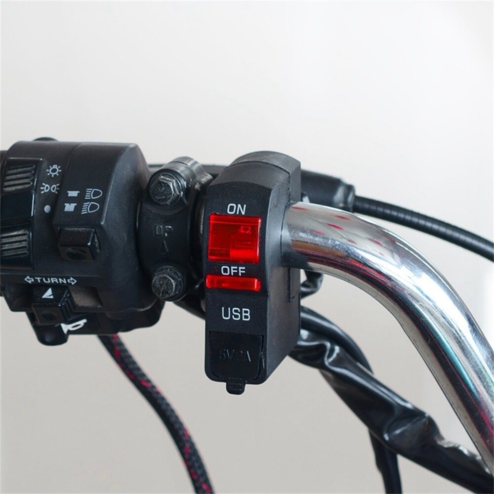 12V Motorcycle USB Charging Light ON OFF Handlebar Switch with Indicator Light Waterproof ATV Fog Spot - White - Image 2