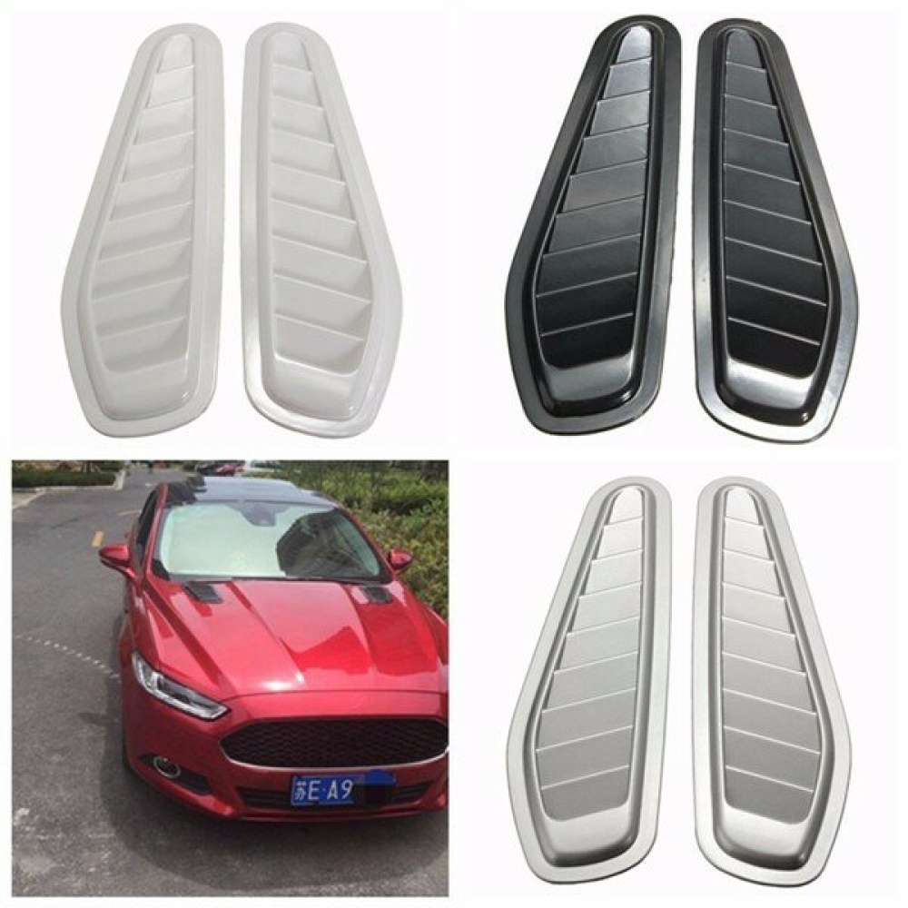 2Pcs Car Decorative Airflow Intake Scoop Turbo Bonnet Vent Cover Hood Fender - White - Image 2