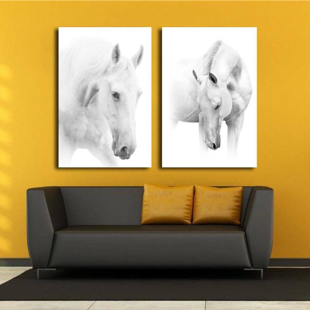 Miico Hand Painted Combination Decorative Paintings Black And White Horse Wall Art For Home Decoration H - Image 2