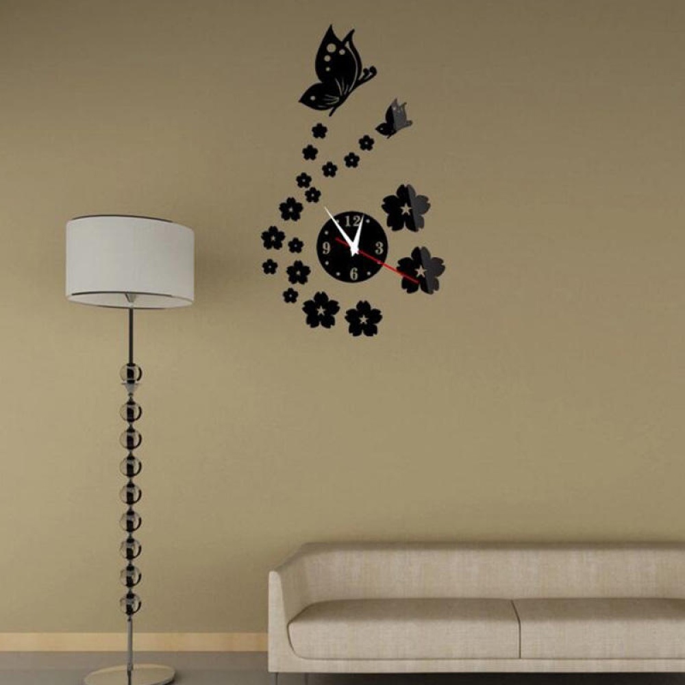 Honana DX-X7 Creative Butterfly 3D Acrylic Mirror Wall Sticker Quartz Clocks Watch Large Home Decor - Silver - Image 2