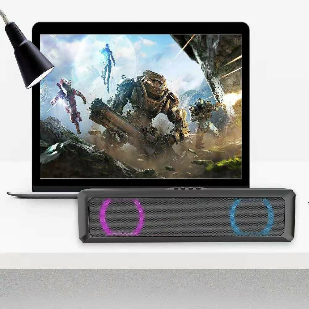 BAJEAL A4 RGB LED Light bluetooth Speaker Wired Sound Bar with USB Soundbar Desktop Soundbar Speaker for PC Cellphone - Black - Image 2