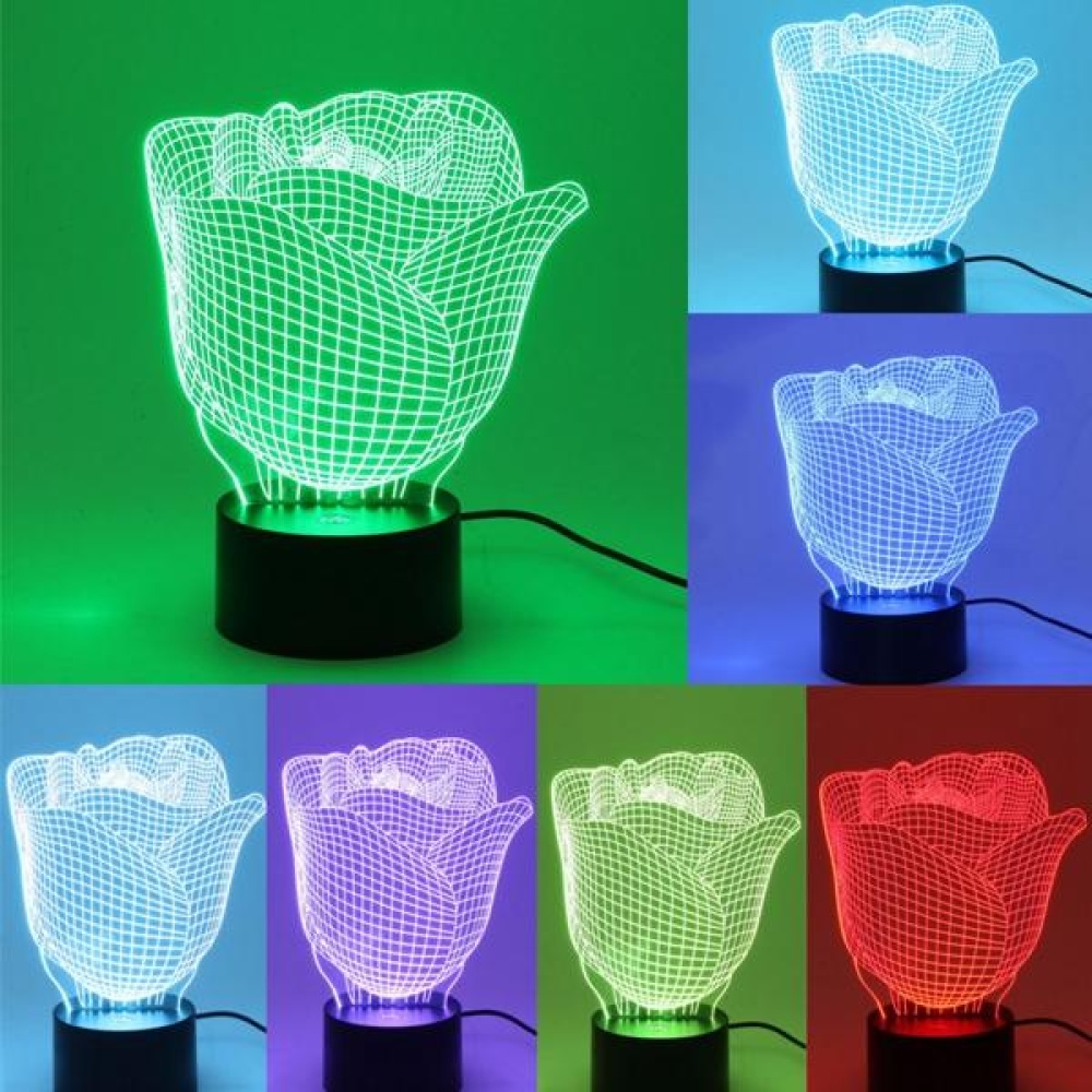 3D Illuminated Illusion Color Changing Rose LED Desk Night Light Lamp - Image 2