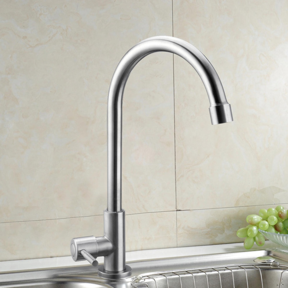 32x13.5cm Stainless Steel Kitchen Sink Faucet Single Lever Cold Water Tap Silver Faucet - Image 2