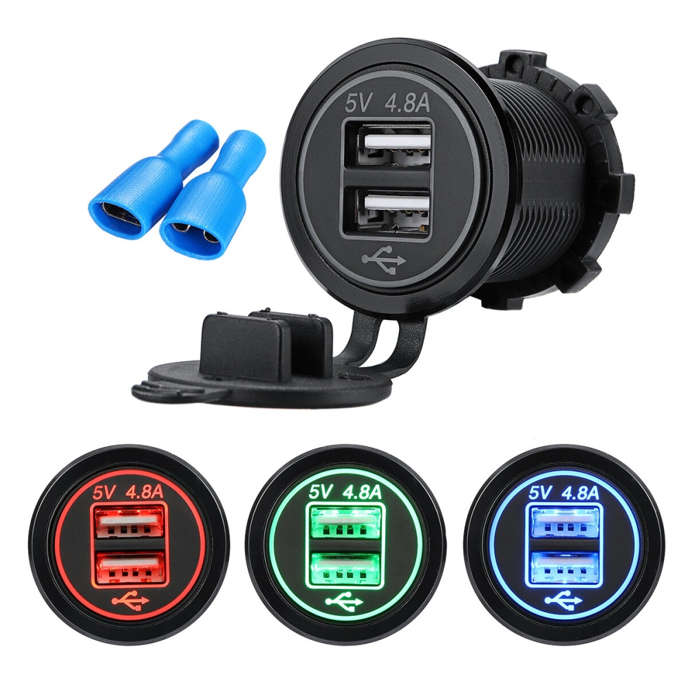 4.8A Dual USB Car Charger 2 Port LCD Display 12V/24V Universal Charging For Phone - Green - Image 2