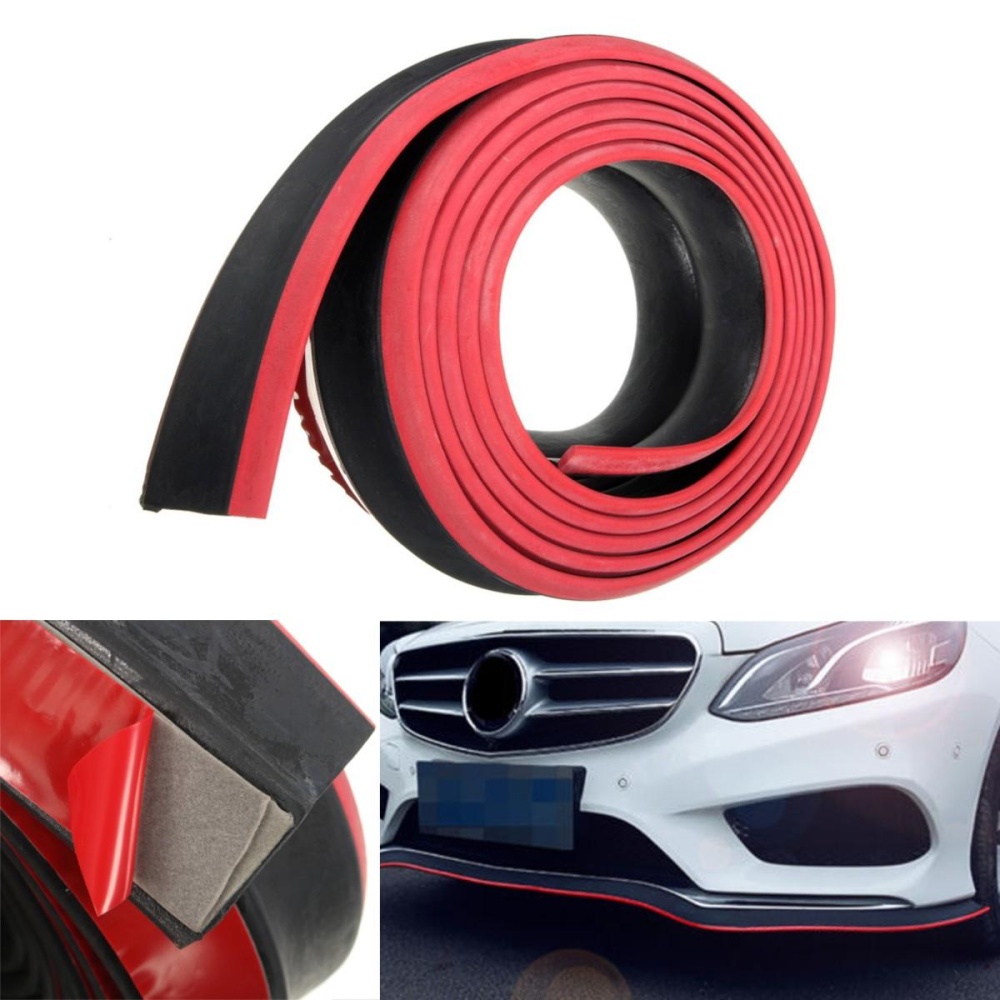 98x2inch Black Red Car Front Bumper Protector Rubber Auto Lip Body Spoiler Decoration - Image 2