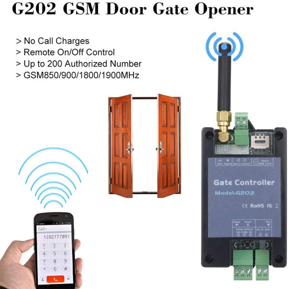 G202 GSM 3G Gate Opener Relay Switch Remote Control Door Access Switch Wireless Door Opener By Free Call 850/900/1800/1900 / 2100MHz
