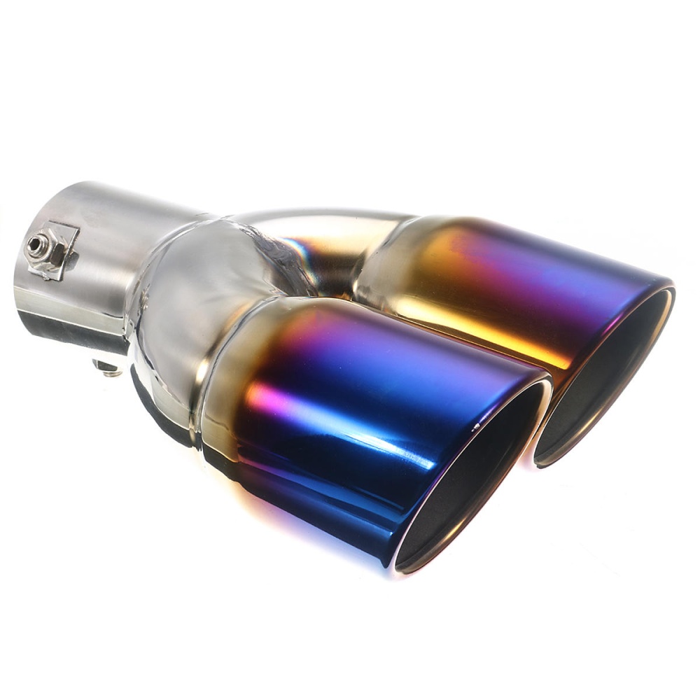 63mm Universal Car Rear Dual Air-Outlet Exhaust Pipe Bluing Tail Muffler Tip - Image 2