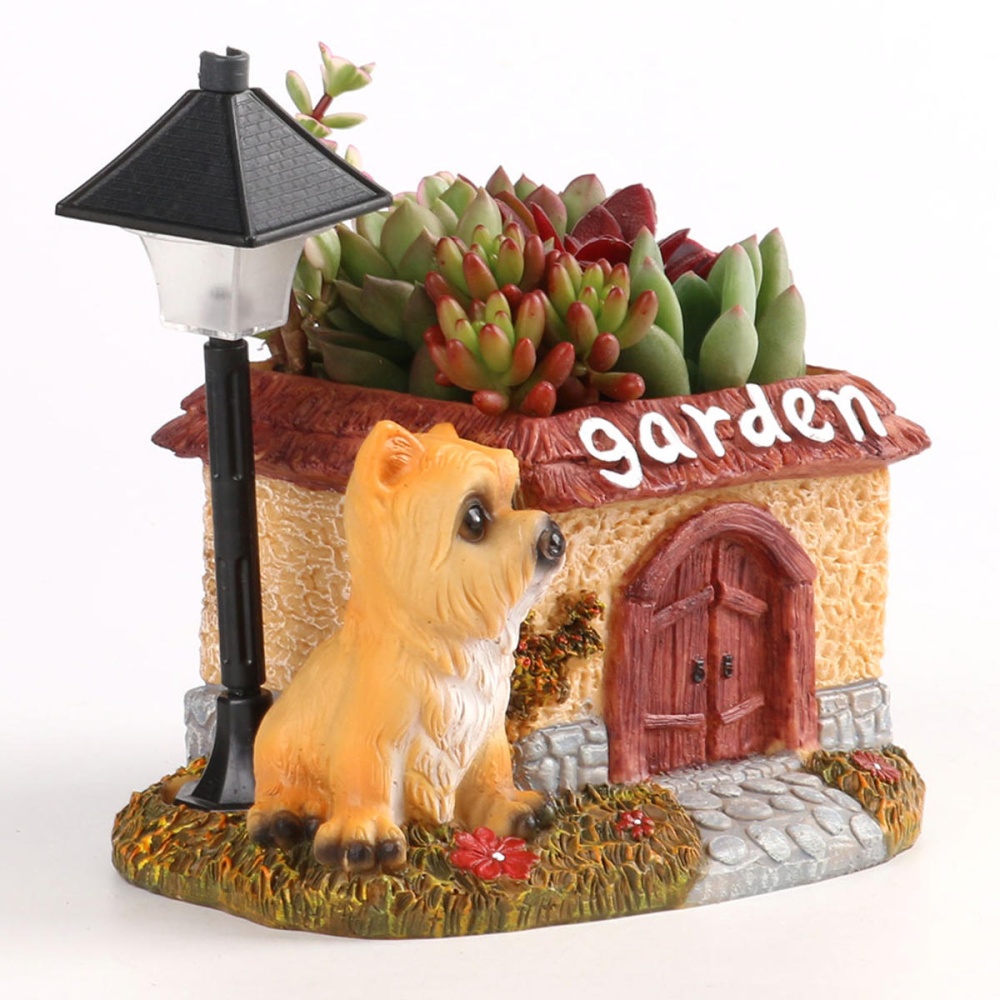 LED Cute Dog Succulent Flower Pot with Drainage Resin Small Flower Pot Garden Plants Pot Desk Flower Decoration - Image 2