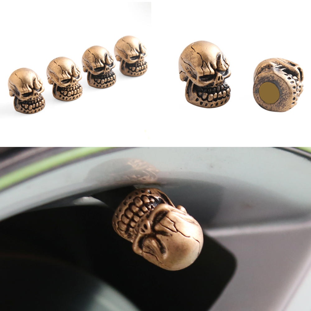 4Pcs Universal Resin Skull Head Car Wheel Tire Valve Stem Caps Automobiles Tyre Dustproof Lid Decora - Black - Image 2