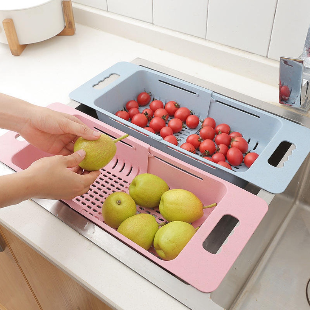 Kitchen Plastic Sink Drain Basket Rack Retractable Tableware Vegetable Shelf Storage Drain Rack - Nordic rice - Image 2